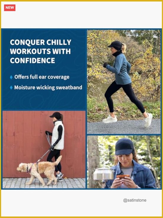 Fleece Ponytail Hat with Ear Warmer Reflective Winter Hat for Workouts